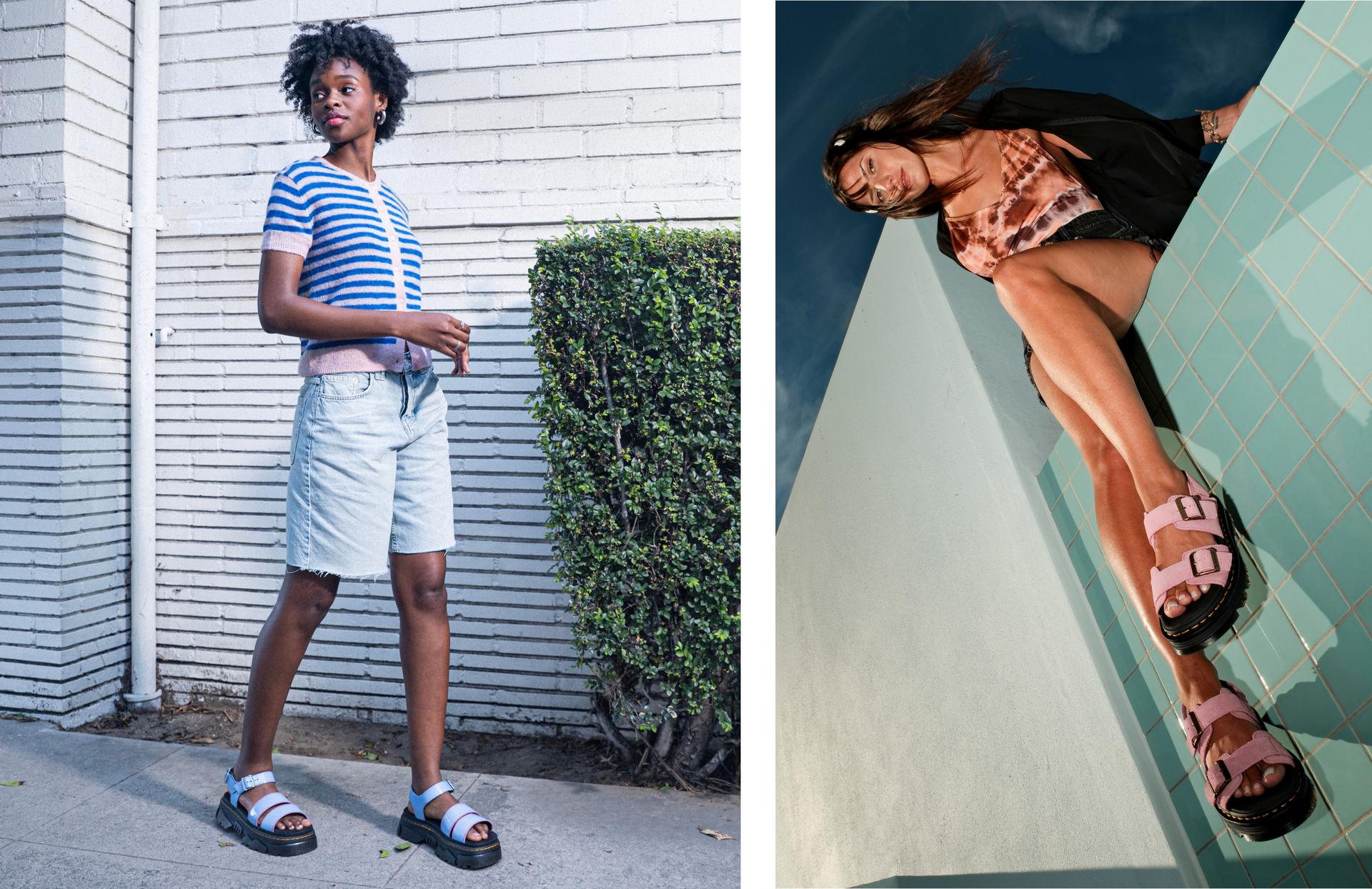Banner showcasing two stylish outfit ideas featuring Strappy sandals