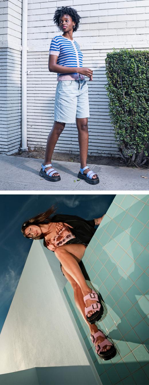 Banner showcasing two stylish outfit ideas featuring Strappy sandals