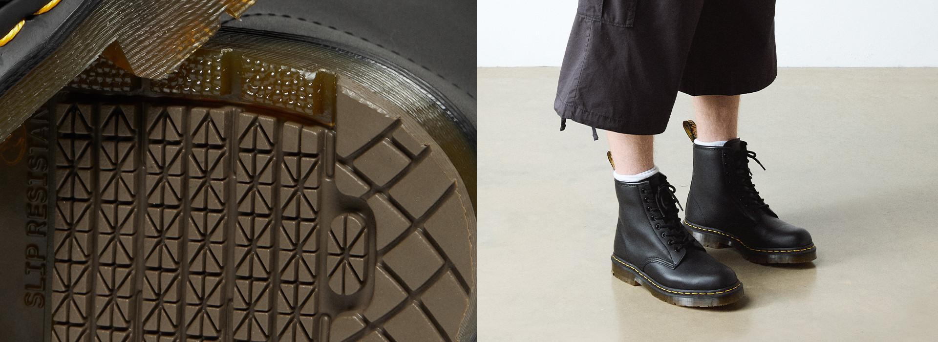 Close ups of Dr. Martens Slip Resistant Boots