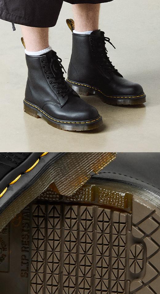 Close ups of Dr. Martens Slip Resistant Boots
