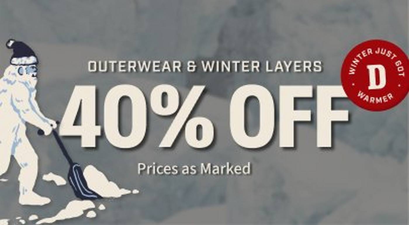 Headline: 40% OFF Outerwear & Winter Layers