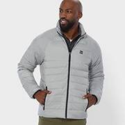 Man wearing grey puffer jacket.