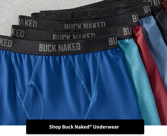 Men's work pants folded and stacked.