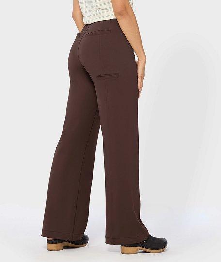 Brown wide leg stretchy pants.