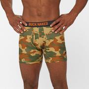Man wearing camo patterned boxer briefs.
