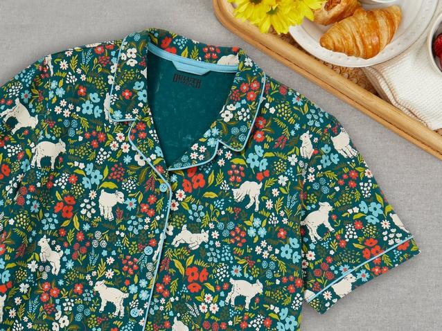Women's pajamas with goat and floral pattern.