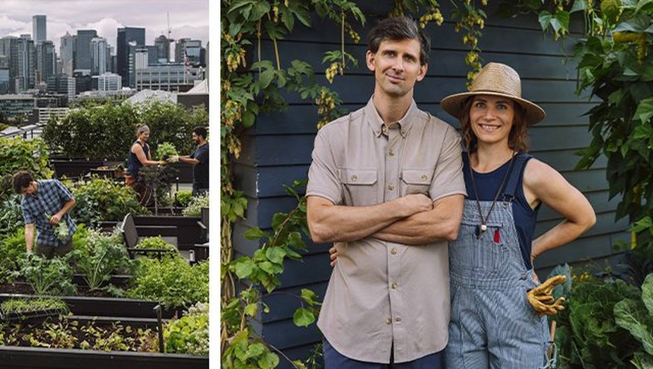 Colin and Hilary standing in their rooftop garden