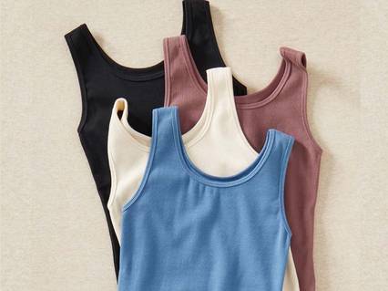 four colors of ribbed no yank tanks