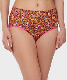 Woman wearing floral patterned underwear.
