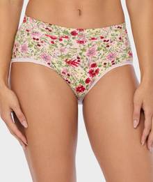 Woman wearing floral patterned modern underwear.