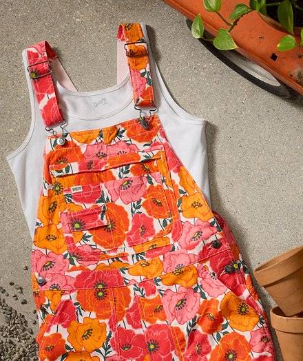 Women's poppy patterned overalls.