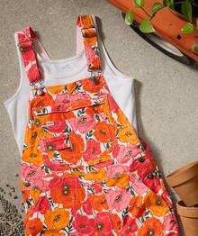 Women's poppy patterned overalls.