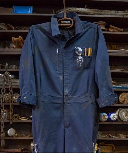 Blue long sleeve coveralls.