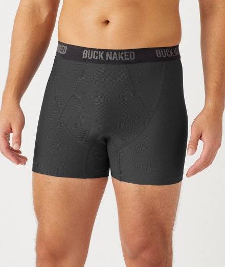 Man wearing short black boxer briefs.