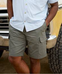 Man wearing grey shorts.