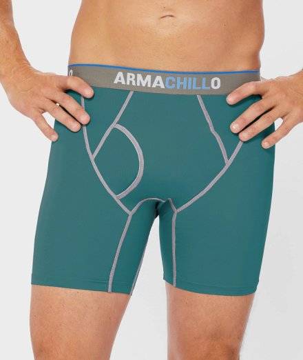 Man wearing teal boxer briefs.
