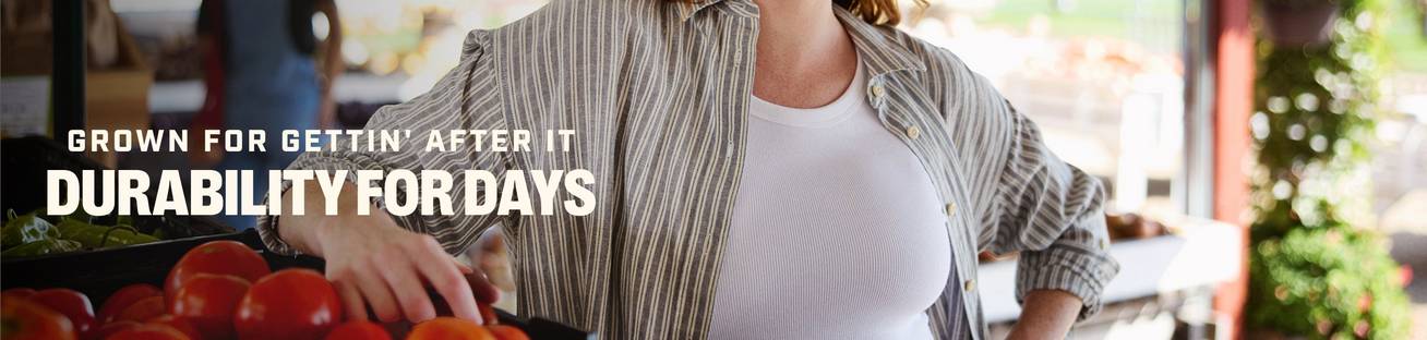 Headline: Grown for Gettin' After it. Durability for Days.