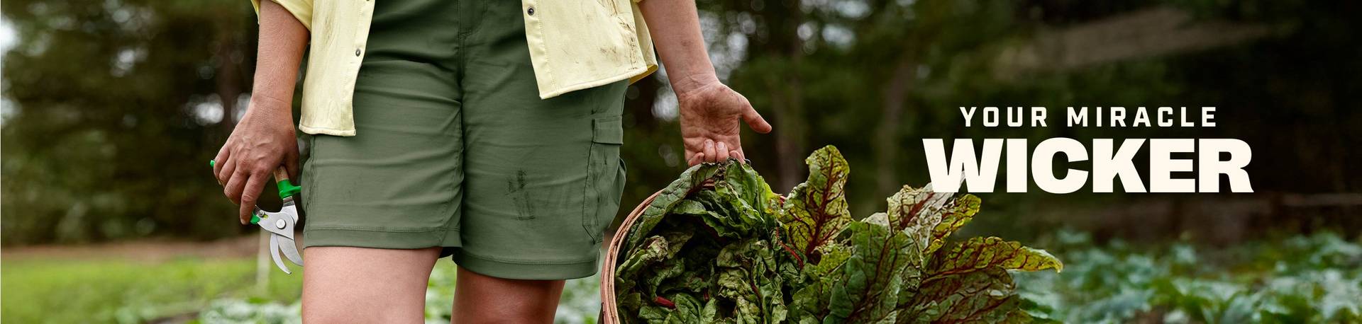 Headline: Your Miracle Wicker. Woman wearing green shorts, carrying produce.