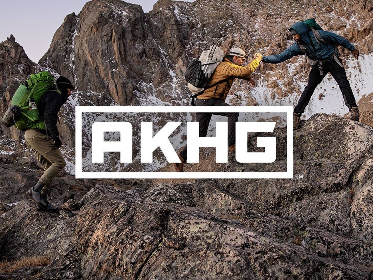 AKHG logo over an image of people climbing a mountain