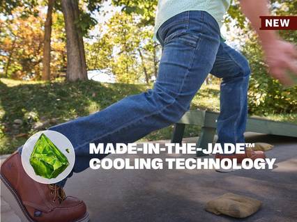 Made-in-the-Jade Technology. Man lunging in blue jeans. Armachillo® DoubleFlex®