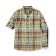 Plaid button-down shirt.