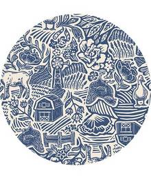 Blue Garden Toile pattern with farm animals