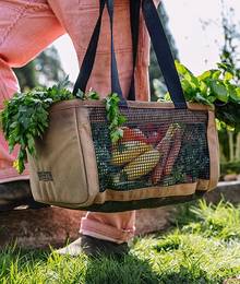 A garden bag full of vegetables