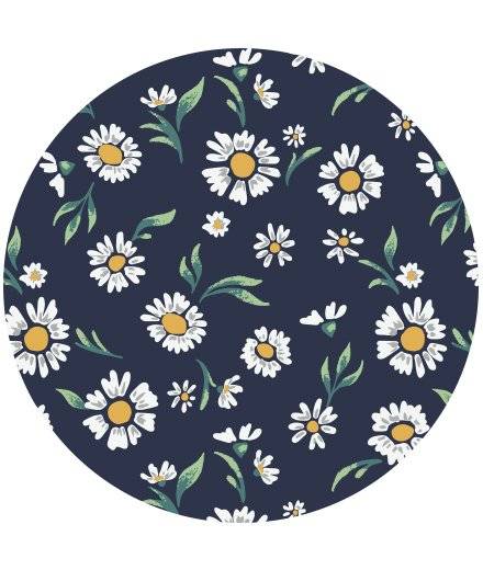 A pattern of daisies on a navy background