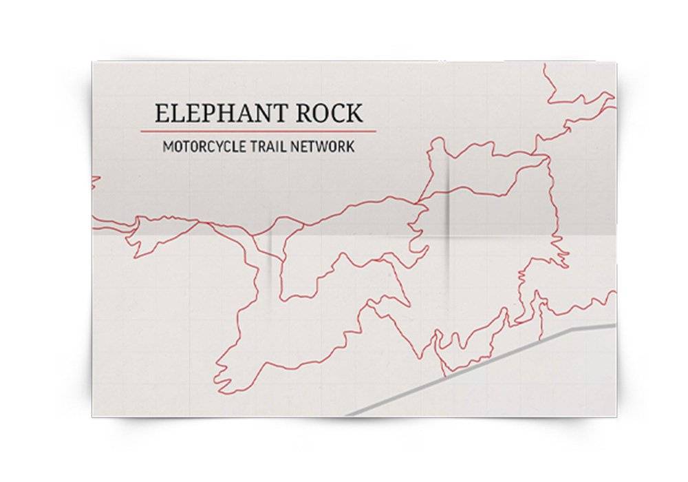 Elephant rock: Motorcycle Trail Network. A map shows the network of trails.