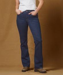 Woman wearing bootcut jeans.