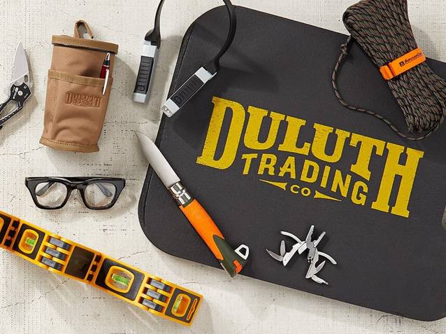 Various Duluth Trading tools and gadgets; Level, glasses, rope, etc.