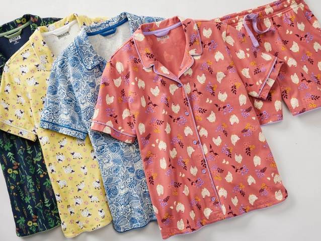 Patterned pajama sets.