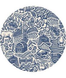 Blue garden toile pattern with farm animals