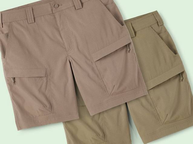 Two pairs of men's khaki shorts