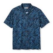 Blue leaf patterned short sleeve button-down shirt