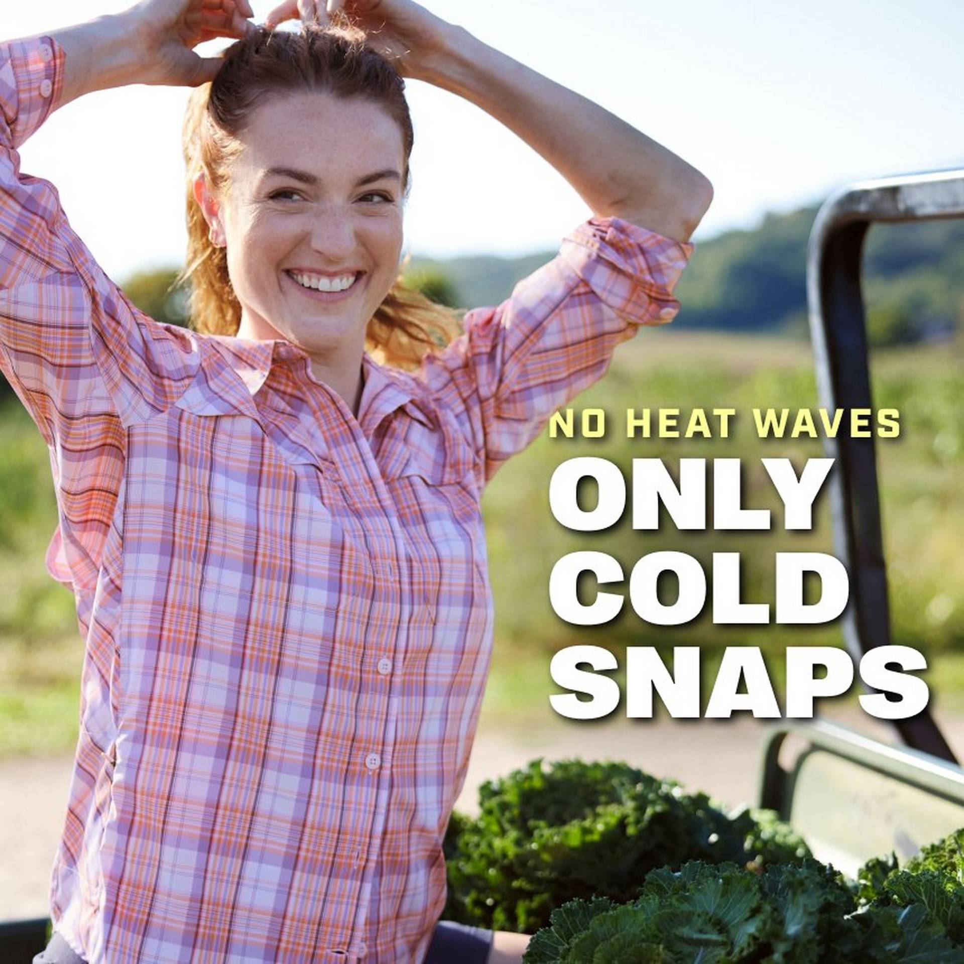 Woman wearing pink plaid button-down shirt.