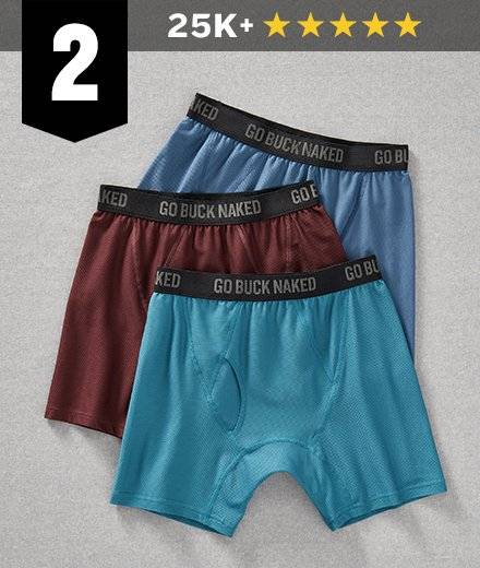 2. 3 pairs of Buck Naked boxer briefs. 25K+ five-star reviews.