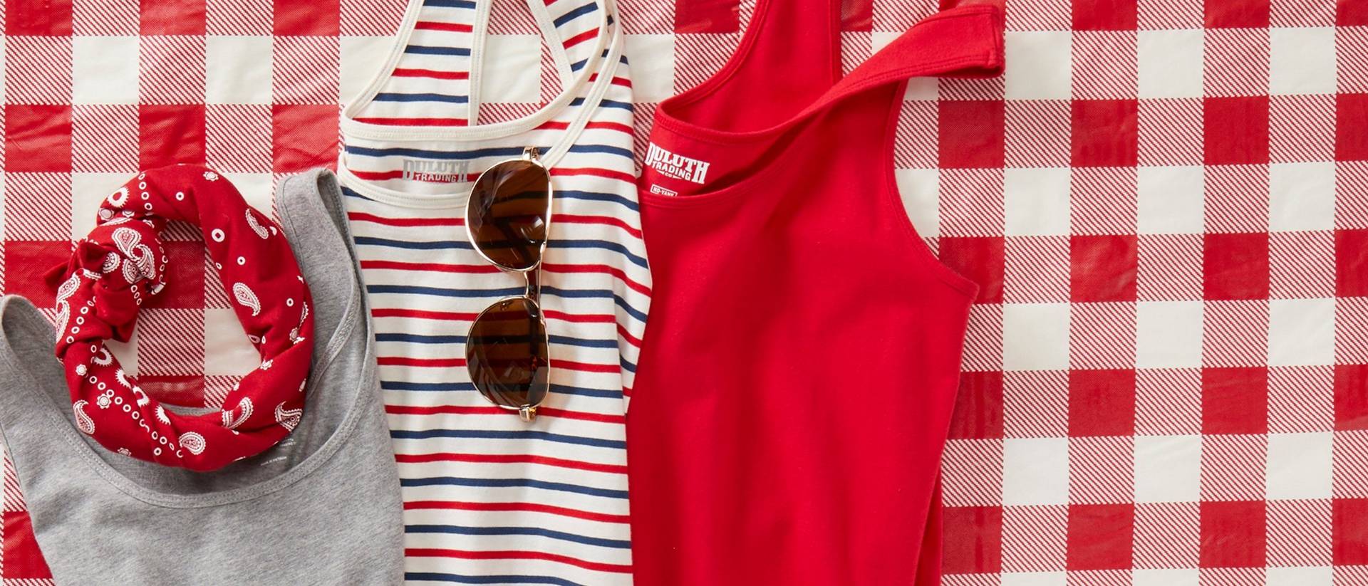Women's tank tops, sunglass and bandana.