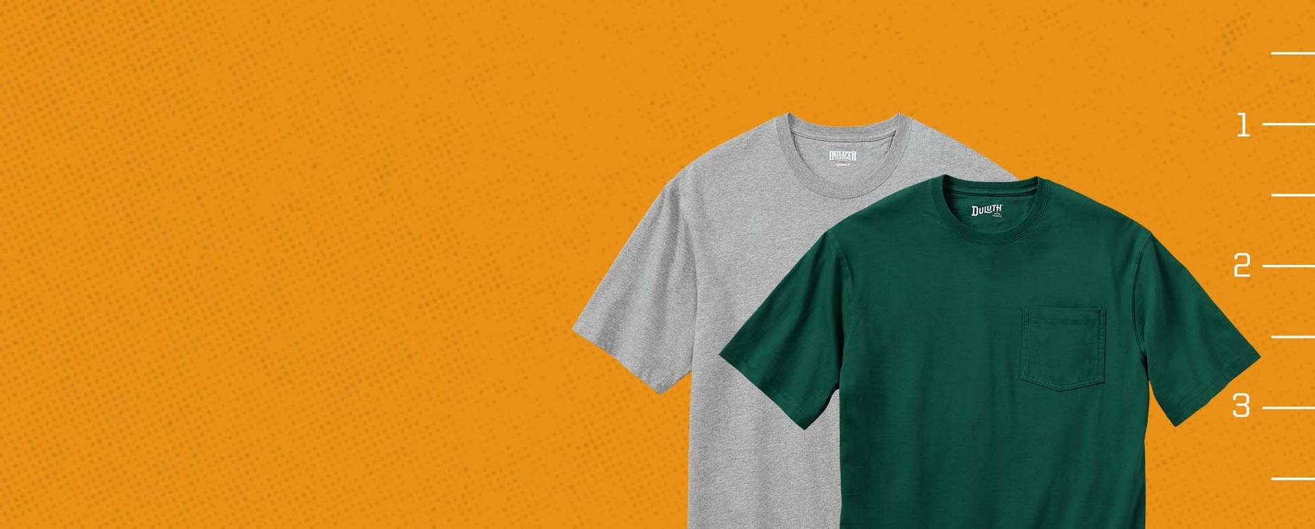 gray and green longtail t-shirts on yellow background