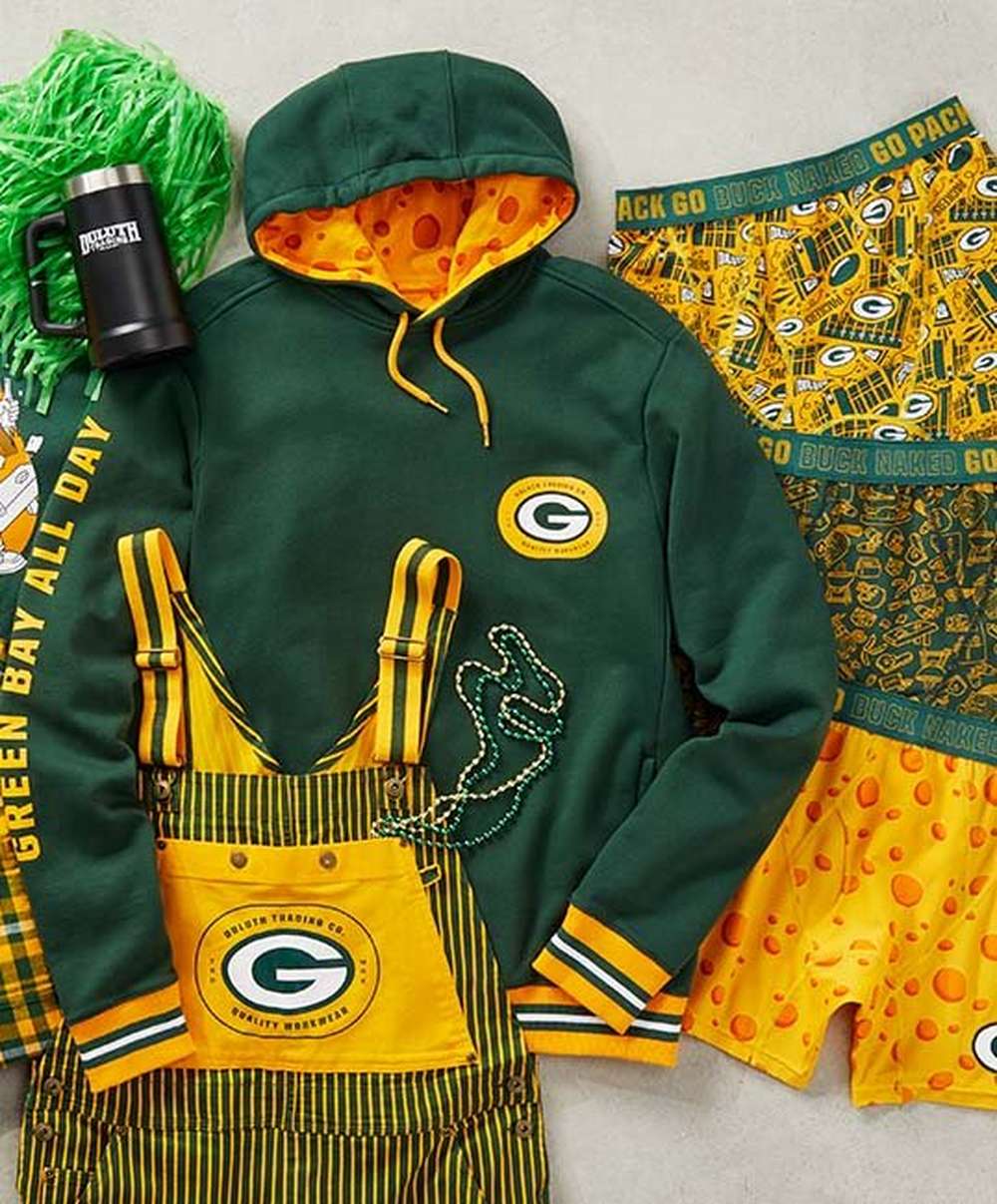 Assortment of men's Packers branded clothing