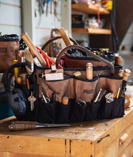 Toolbag sitting on work bench.