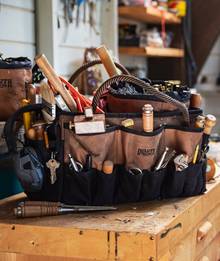 Toolbag sitting on work bench.