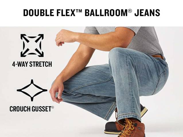Double Flex (TM) Ballroom (R) Jeans. Four way stretch. Crouch gusset (R)