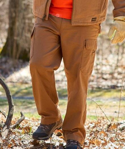Man wearing khaki work pants.