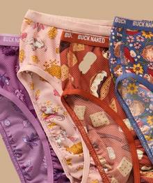 Four pairs of women's patterned underwear.