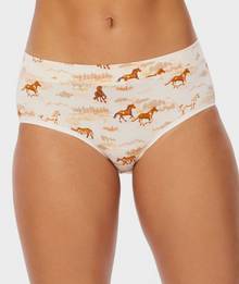 Women's hipster underwear with horse pattern.