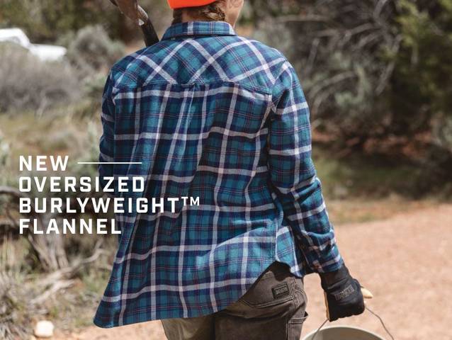 Woman wearing a teal flannel shirt.