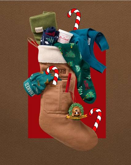 Duluth stocking filled with merchandise.