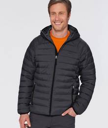Man wearing a black puffer jacket.