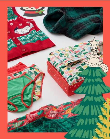 Holiday patterned merchandise.
